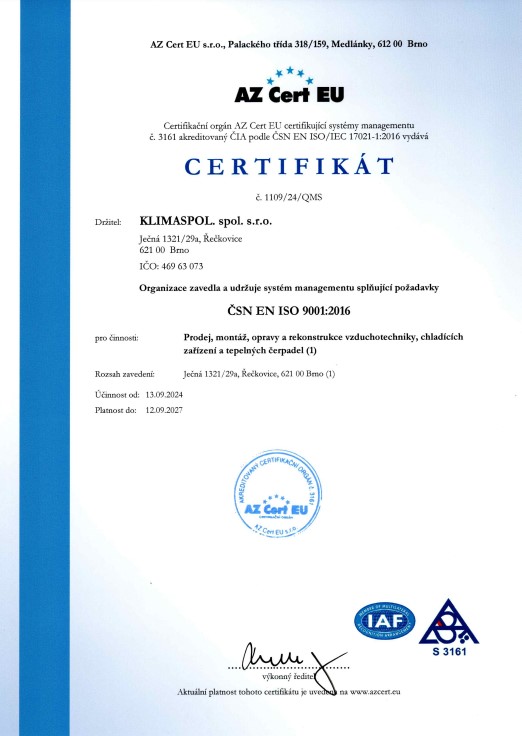 Certifikát ISO 9001